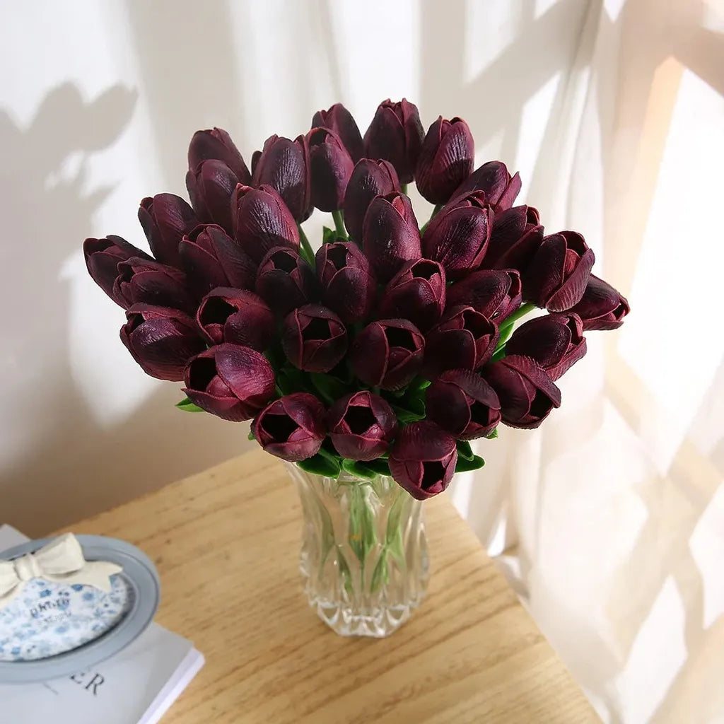  10er Künstliche Tulpe Blume Kunstblumen Gefälschte Blumen Bukett Künstlich Tulpe Rotwein