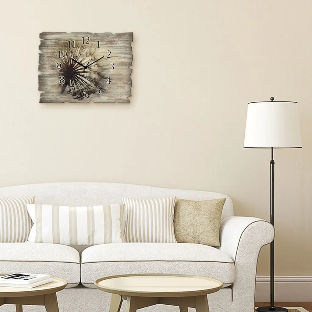  ARTland Holz Wanduhr Quarzuhr - Schwarzer Zeiger Große Pusteblume Größe: 40x30 Cm