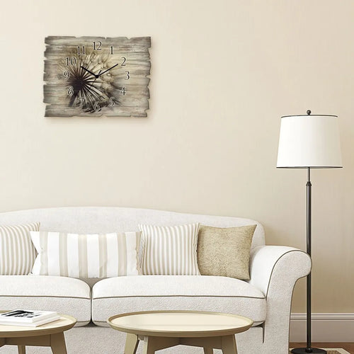  ARTland Holz Wanduhr Quarzuhr - Schwarzer Zeiger Große Pusteblume Größe: 40x30 Cm