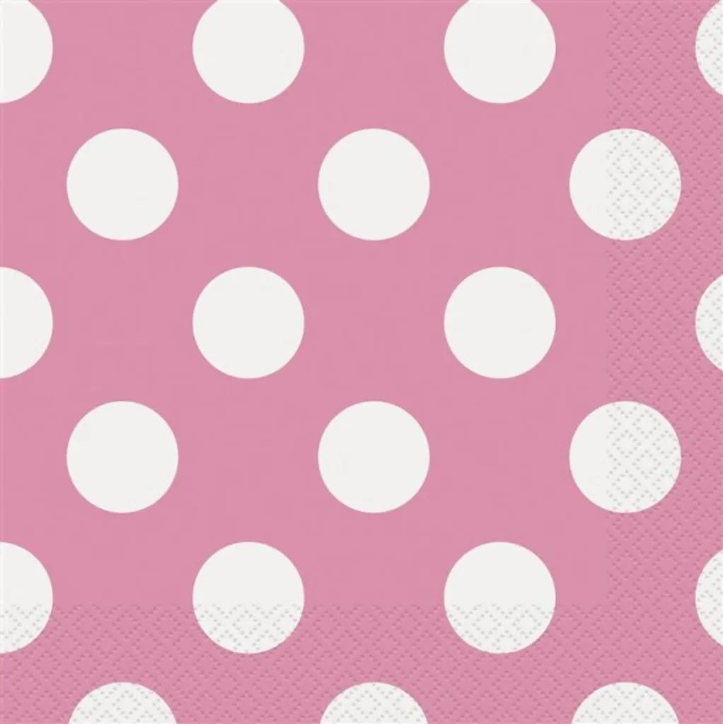 Unique Papierservietten In Rosa Mit Weißen Punkten, 16 Stück Pro Packung