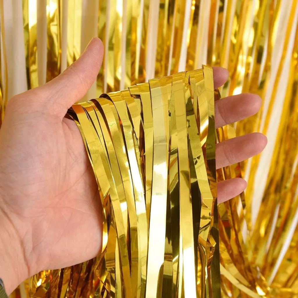  4 Stück Lametta Vorhänge Gold Glitzer Vorhänge,Folie Vorhang Gold,Dekoration Folie Vorhang Glänzende Fransenvorhang Für Party Dekoration Geburtstag Hochzeit Weihnachten(Gold)
