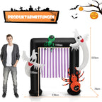  COSTWAY LED Aufblasbarer Halloween-Torbogen 223cm, Festliche Halloween-Dekoration Mit 2 Geistern & 2 Spinnen, Inkl. Wasserdichtem Gebläse, Für Die Veranda, Garten