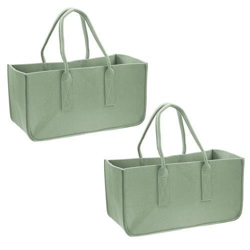  2 Stück Filztasche - Ideale Mehrweglösung Als Einkaufstasche, Faltbare Tragetasche, Spielzeugkiste, Holzkorb Etc., Ca. 50 X 25 X 25 Cm, Ca. 5 Mm Materialstärke (grün)