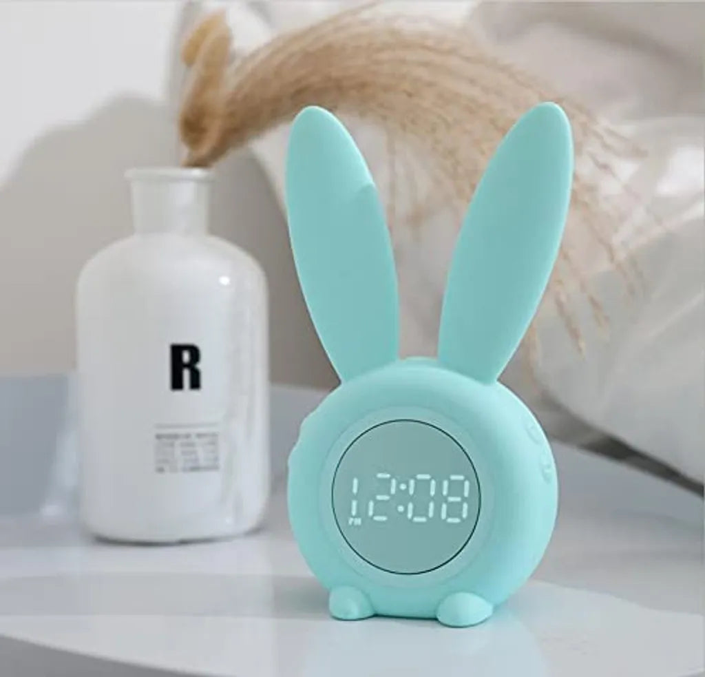 Bunny Lichtwecker Für Kinder, Hase, Süßer Hase, Wecker, Wecklicht, Kreative Lampe, Stilles Nachtlicht, Schlummerfunktion, 6 Laute Geräusche, Zeitgesteuertes Nachtlicht (grün)