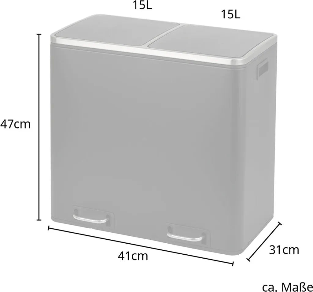  SVITA TM2X15 Treteimer 30 Liter 2x15L Schwarz Abfalleimer Mülleimer Mülltrennung Stahl