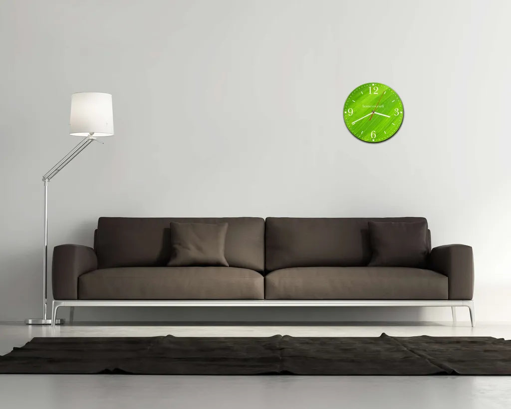  LAUTLOSE Runde Wanduhr Grün Blatt Abstrakt Aus Metall Alu-Verbund Lautlos Uhrwerk Rund Modern Dekoschild Bild 30 X 30cm