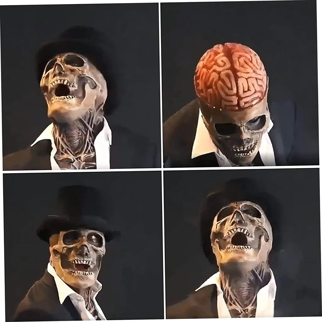  Halloween Schädelmaske Mit Zauberhut Gruselige Vollkopf Skelett Kopfbedeckung Biochemisch Realistische Latexmaske Für Erwachsene
