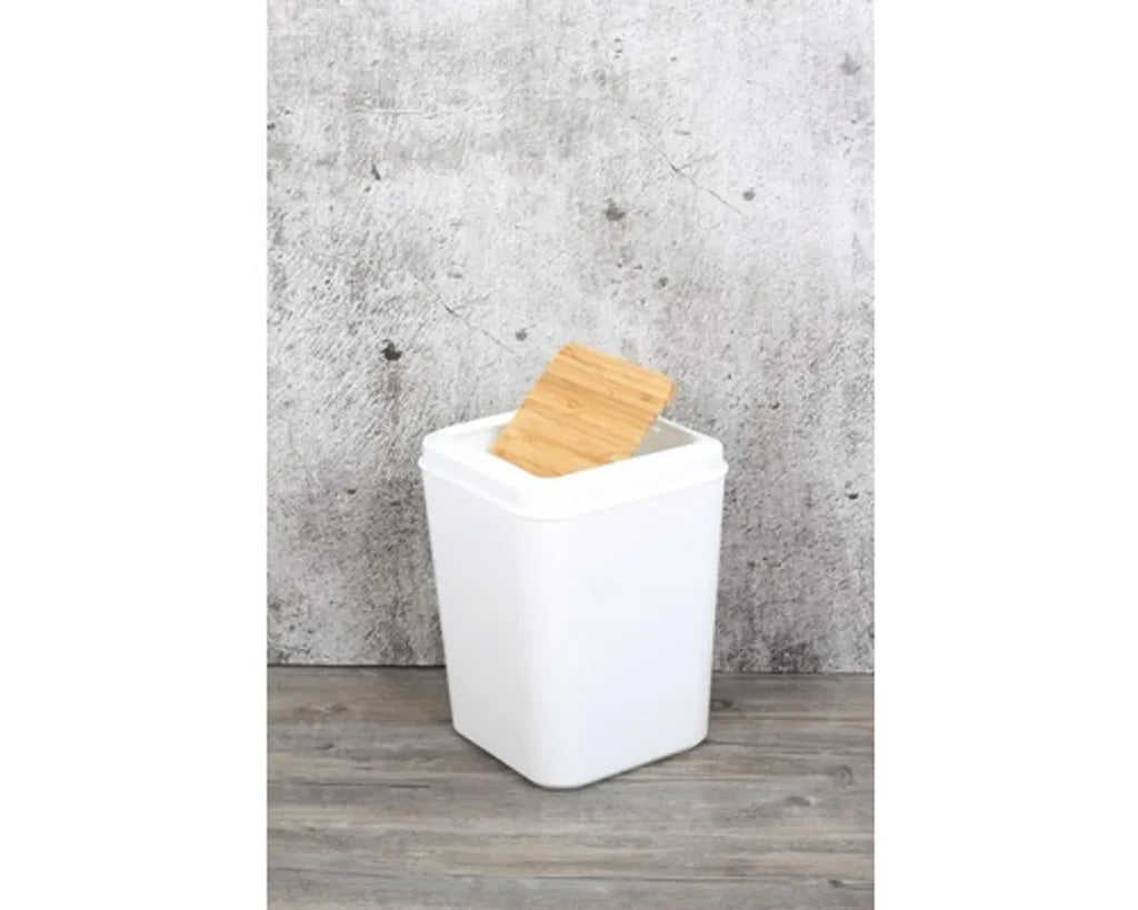  Schwingdeckeleimer 7 Liter Weiß/Bambus