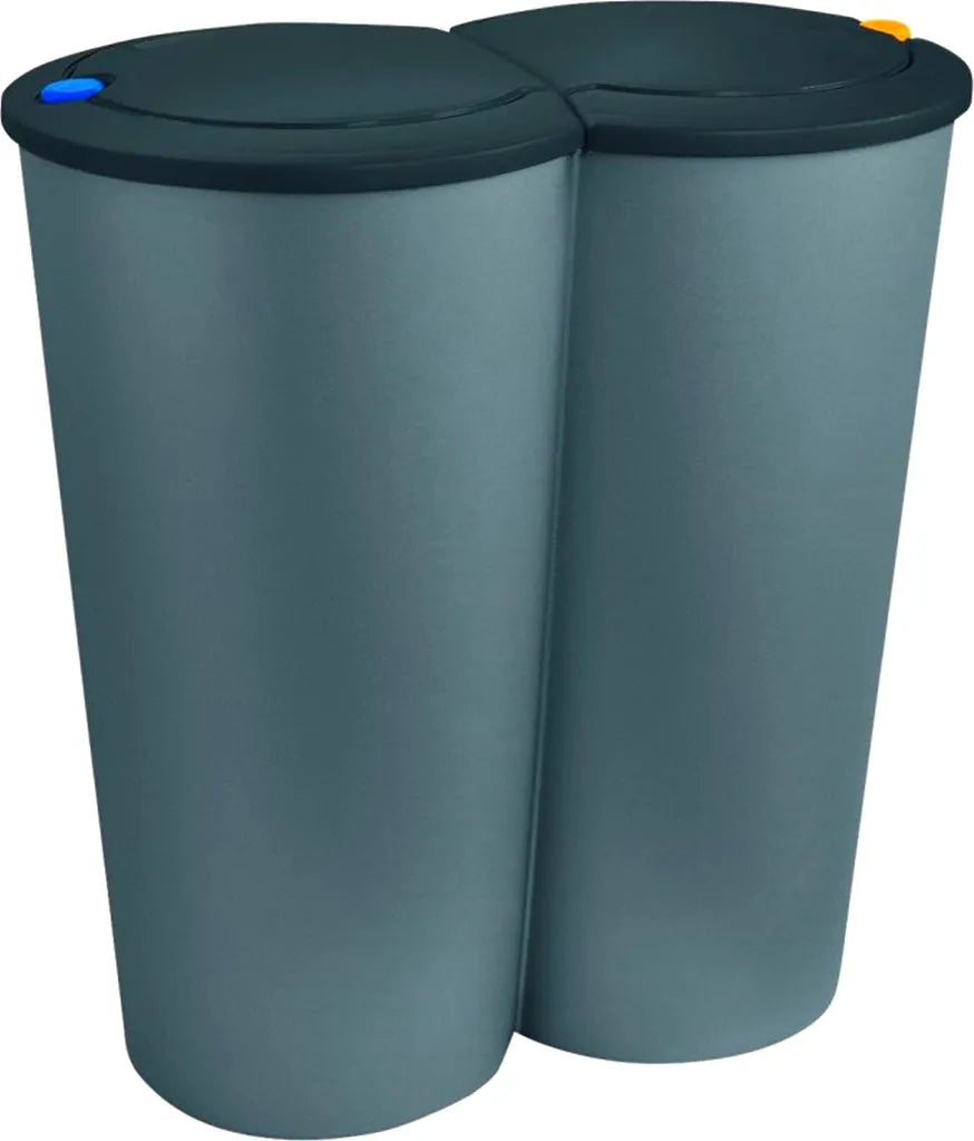  Deuba Mülleimer 50 L Duo 2fach Trennsystem 2x25L Druckknopf-Automatik Küche Abfalleimer Müllbehälter Mülltrennung Büro, Farbe:schwarz - Black - Noir