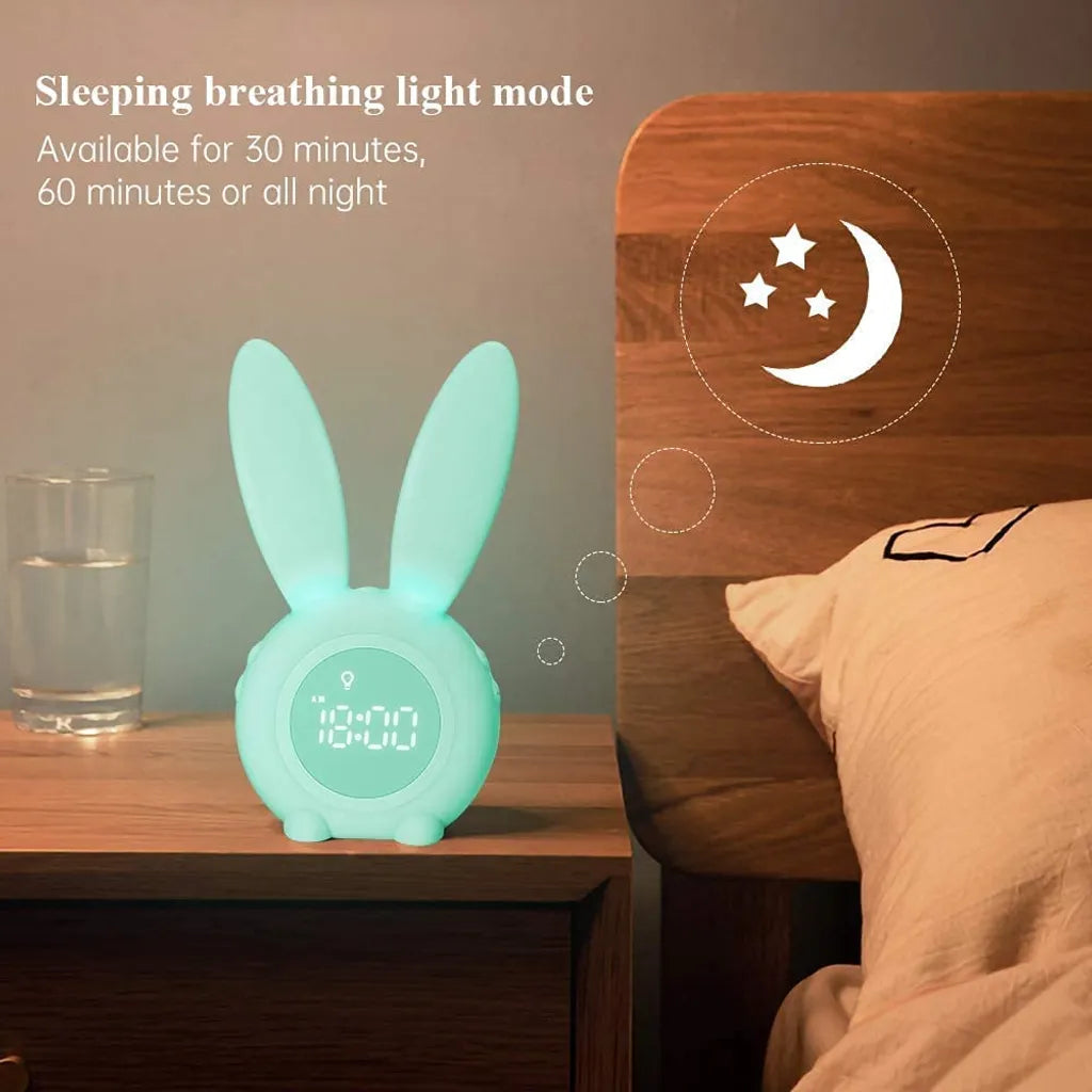 Bunny Lichtwecker Für Kinder, Hase, Süßer Hase, Wecker, Wecklicht, Kreative Lampe, Stilles Nachtlicht, Schlummerfunktion, 6 Laute Geräusche, Zeitgesteuertes Nachtlicht (grün)
