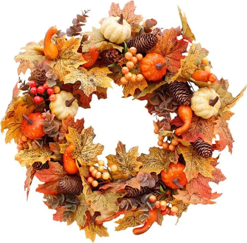  50cm Künstlicher Herbstkranz, Rosenkranz Für Haustür Ahornblatt Türkranz Mit Kürbis Beere Klingel Für Halloween Das Erntedankfest Innen- Oder Außenanordnung Dekoration