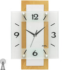  AMS 5507 Wanduhr Funk Funkwanduhr Analog Holz Buche Massiv Eckig Mit Glas