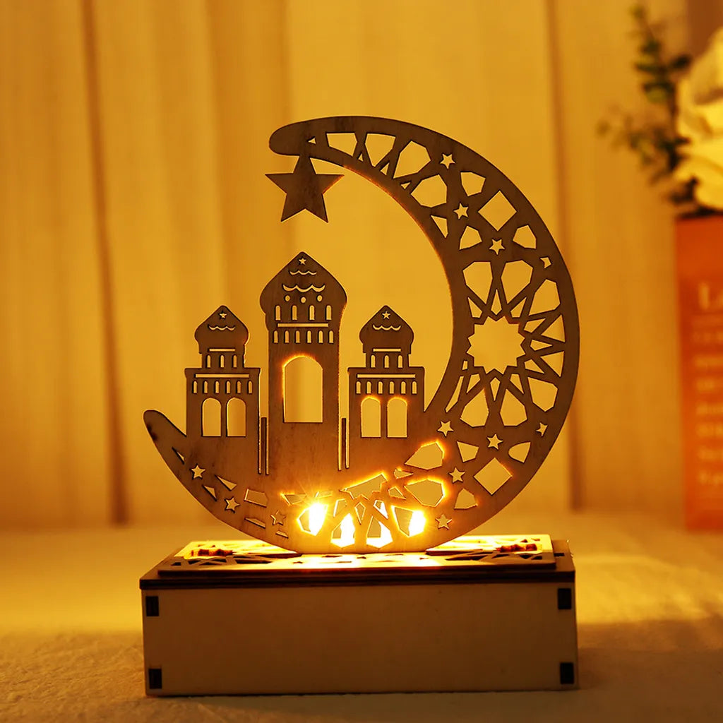  LED Holz Mond Lampe Nachtlicht Muslim Ramadan Eid Mubarak Deko Tischdekoration Dekoleuchten