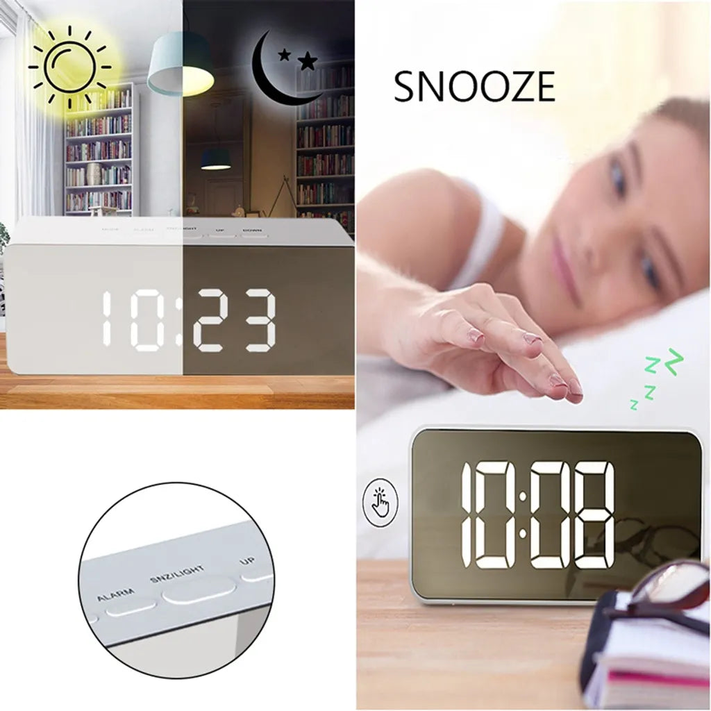  LED Spiegel Digitaler Wecker, Desktop USB Elektronisches Thermometer Am Bett Digitaler Wecker