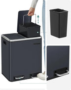  SONGMICS Mülleimer Treteimer Mit 2 Fächern 30 L Aus Metall 2 X 15 Liter Abfalleimer Mit Softclose Inneneimern Und Griffen Luftdicht Rauchgrau LTB30GS
