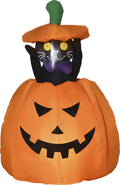  Outsunny 115 Cm Halloween Deko Aufblasbar Kürbisgeist Mit Beweglicher Katze Helloween-Gartendeko Mit LED Lichter Wasserdicht Für Indoor Außen Hof Rasen Haus Halloween Party