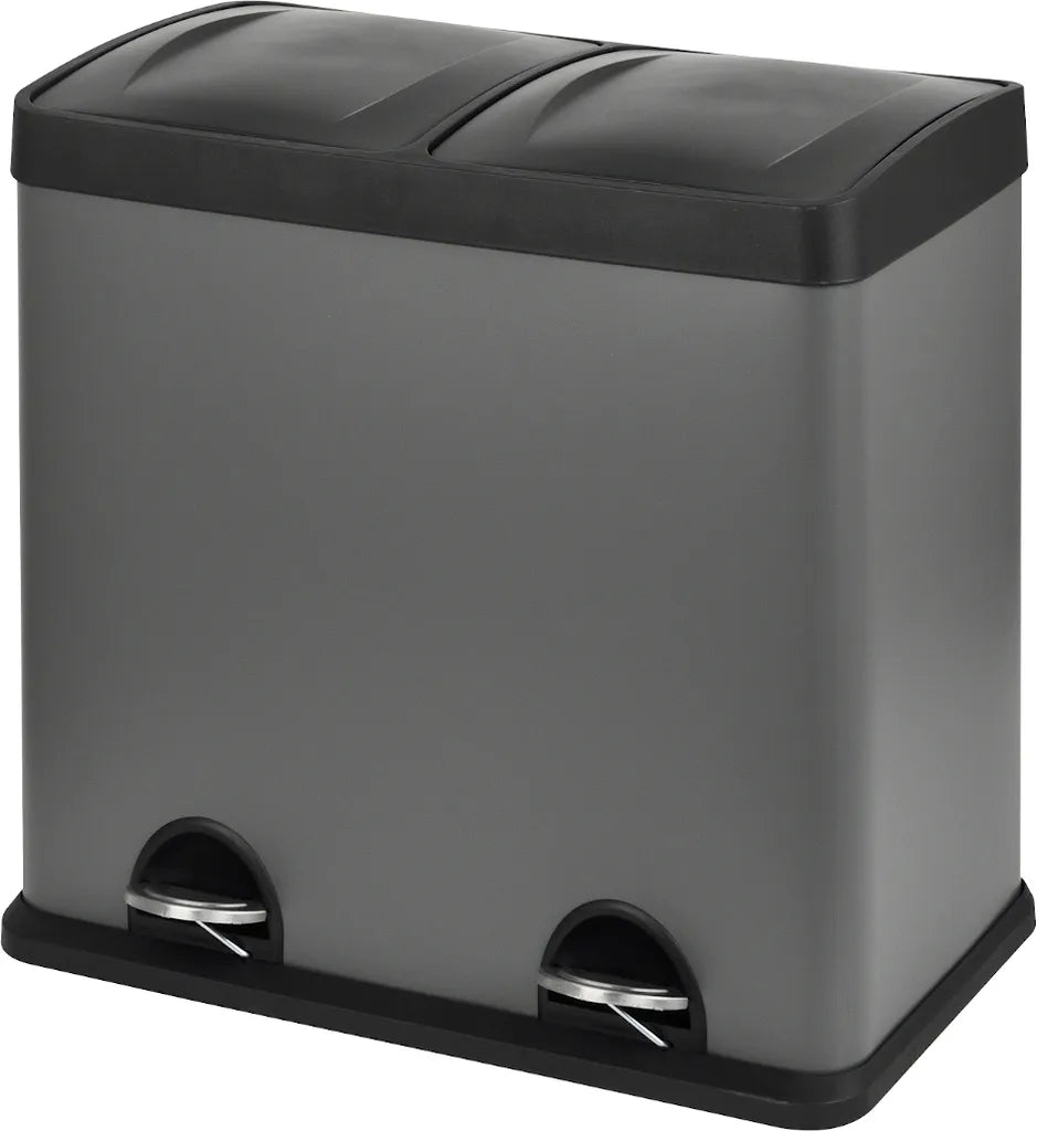  SVITA T2X24 Edelstahl Mülleimer 48 Liter (2 X 24L) Treteimer Abfalleimer Mülltrennung Mit Schubfächern Grau