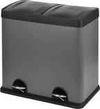  SVITA T2X24 Edelstahl Mülleimer 48 Liter (2 X 24L) Treteimer Abfalleimer Mülltrennung Mit Schubfächern Grau