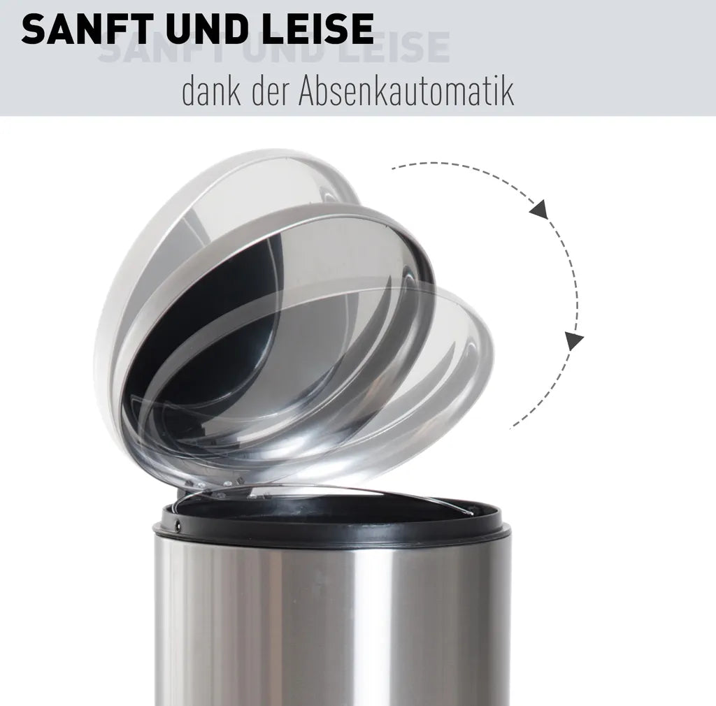  HOMCOM Treteimer Mit Inneneimer Pedal-Mülleimer Klappdeckel Abfallsammler Edelstahl Silber 30L