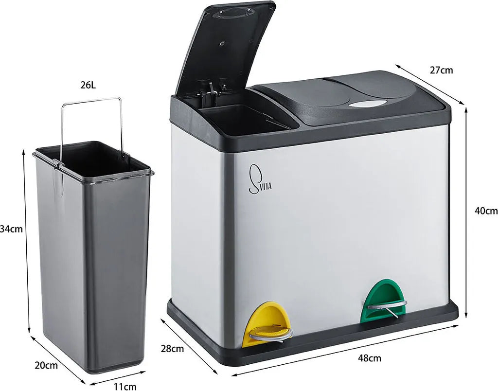  SVITA TC2 Combo26 Papierkorb Mülleimer Mülltrennung Edelstahl 8L+18L Silber