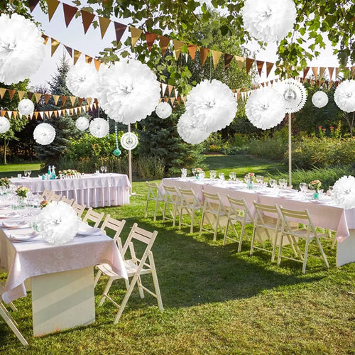  18x Weiß Deko Seidenpapier Pompoms, Papier Blumen Poms Papier, Hochzeitsdeko, Vintage Laternen, Kommunion Deko Zum Geburtstag