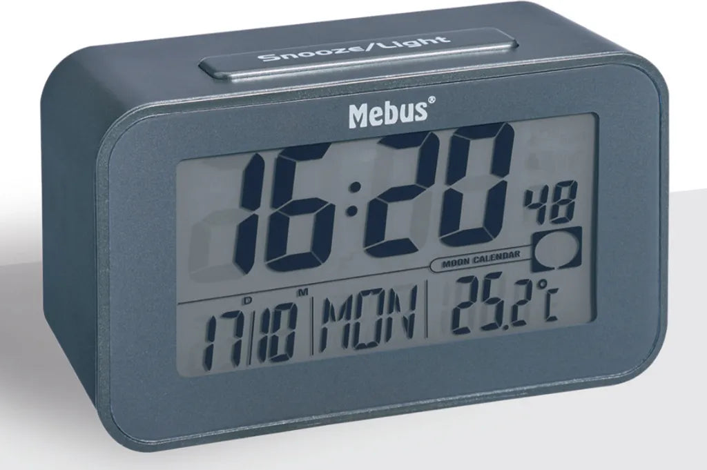  MEBUS Funk-Wecker Digital Ohne 2x AAA Batterien 7,1x12x4,8cm Anthrazit