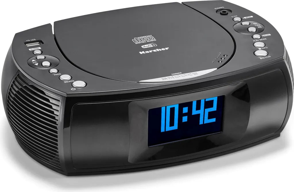  Karcher UR 1309D Radiowecker Mit MP3 / CD Player Und DAB+ / UKW Radio (je 20 Senderspeicher) – Wecker Mit Dual-Alarm, USB-Charger & Batterie Backup Funktion