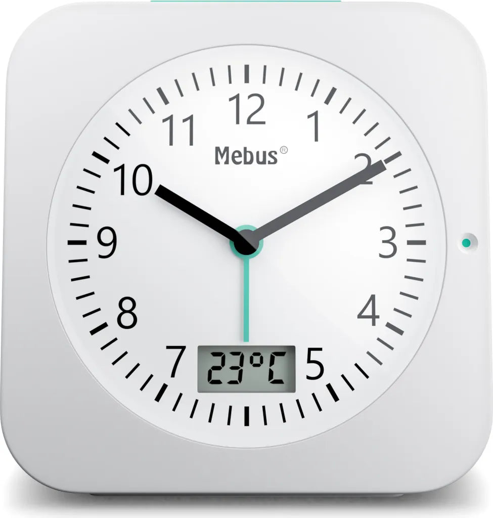  Mebus Funk-Wecker Mit Thermometer / Datumsanzeige, Schlummerfunktion, Großes Display/ Quadratisch / Hintergrundbeleuchtung / Farbe: Weiß / Modell: 25610