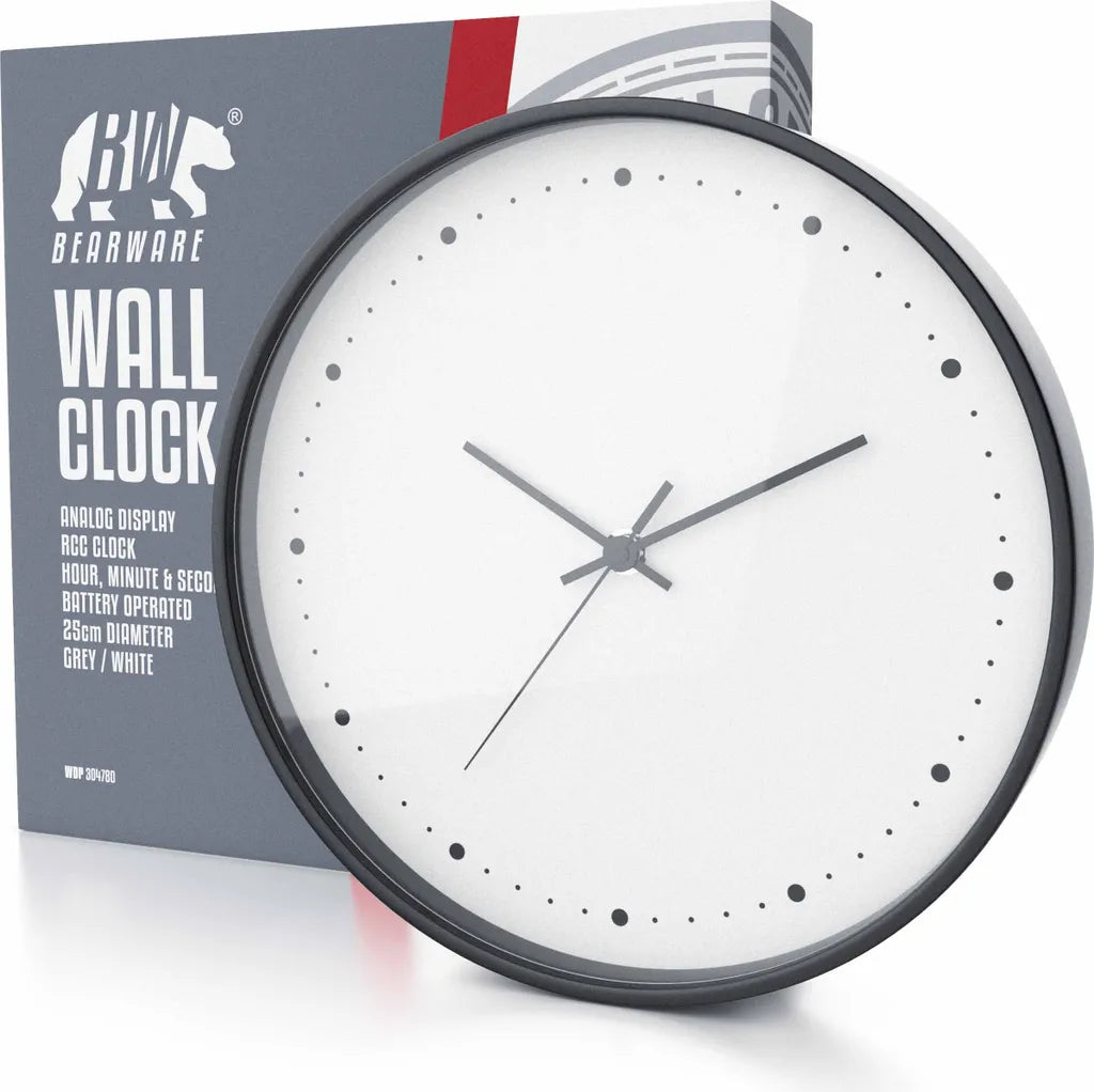  BEARWARE Wanduhr Rund Mit 24 Cm Durchmesser Analoge Anzeige - DCF-Signal - Batteriebetrieb