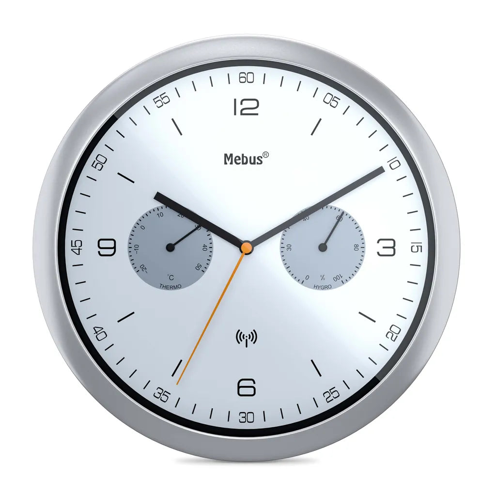  Mebus Funk-Wanduhr Mit Thermometer Und Hygrometer / Quarz-Uhrwerk / 26 Cm Durchmesser / Rund