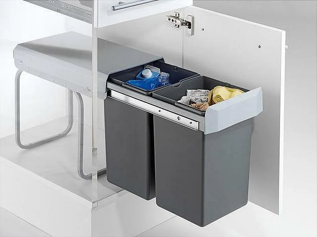  Wesco Einbau-Abfallsammler Double Boy - 30 Liter (2x15 Liter), Silber/anthrazit, Ab 30er Schrankbreite