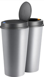  Deuba Mülleimer 50 L Duo 2fach Trennsystem 2x25L Druckknopf-Automatik Küche Abfalleimer Müllbehälter Mülltrennung Büro, Farbe:silber - Silver - Argent
