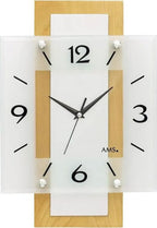  AMS 5507 Wanduhr Funk Funkwanduhr Analog Holz Buche Massiv Eckig Mit Glas