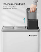  SONGMICS Mülleimer Für Die Küche, 3 X 8 Liter, Abfalleimer Aus Metall, 3-in-1 Treteimer, Mülltrennung, Mülltrennsystem, Mit 15 Müllsäcken, Einfach Zu Reinigen, Stahl, Weiß-grau LTB24WT