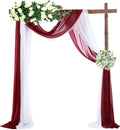  Chiffon-Vorhang Hochzeitsbogen Drapieren Stoff, Umweltfreundliche Zarte Textur Schön Hochzeitsdekorationen Im Freien （2 Panels，Weiß+Weinrot）