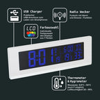  Fackelmann Digitale Funkuhr Mit Wecker Tecno, Digitaluhr Mit Temperaturanzeige, Funkwecker Mit USB-Anschluss, Hochwertiger Digitalwecker, Uhr Mit Thermo-Hygrometer (Farbe: Weiß)