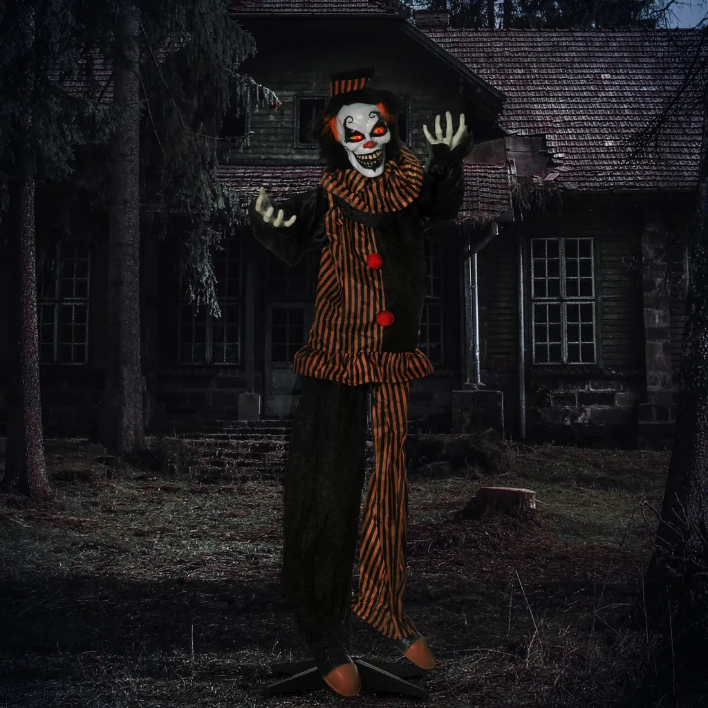  Outsunny 1,7m Halloween Dekoration Horror-Clown Mit Spezialeffekten Und Soundfunktion Rote Augen Mit Leuchtern Gruselige Clown