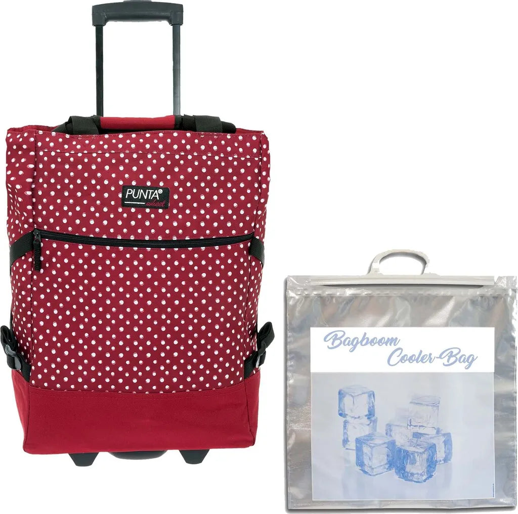  Einkaufstrolley Trolley Punta Wheel Einkaufsroller Einkaufswagen Shoppingtrolley Shopper EInkaufskorb Mit Rollen Und Gurten Trolly 10008-0220 Red Dots Punkte Rot + Bagboom Thermo TK Tasche