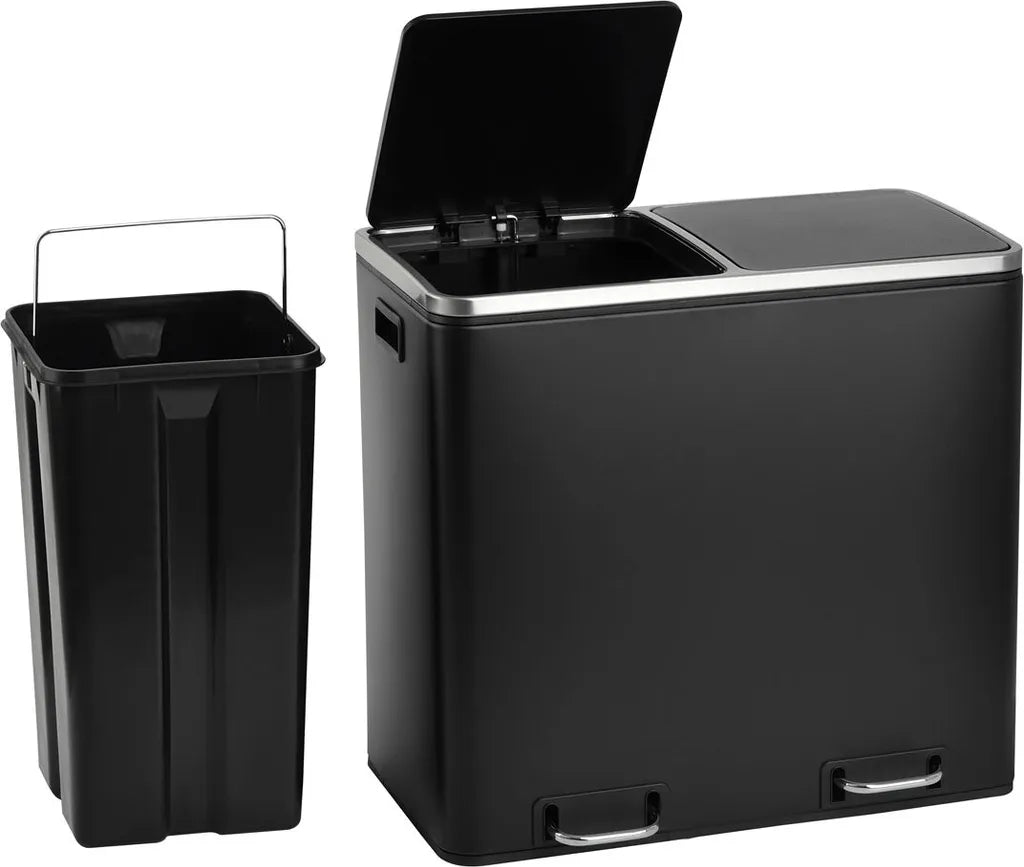  SVITA TM2X15 Treteimer 30 Liter 2x15L Schwarz Abfalleimer Mülleimer Mülltrennung Stahl