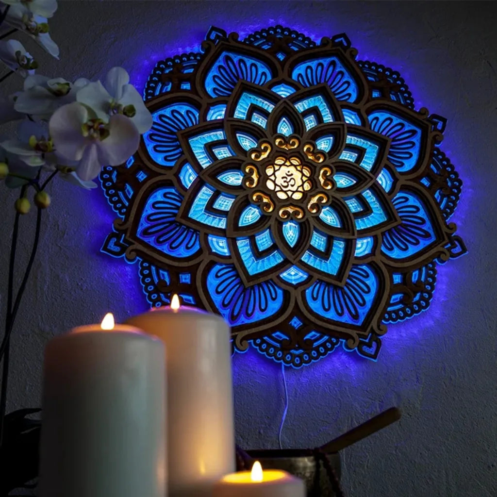  LED Nachtlicht, Lotus Blume Mandala YOGA LED Licht Hängende Wand Skulptur Lampe Wandleuchte Dekorative