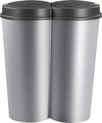 Deuba Mülleimer 50 L Duo 2fach Trennsystem 2x25L Druckknopf-Automatik Küche Abfalleimer Müllbehälter Mülltrennung Büro, Farbe:silber - Silver - Argent