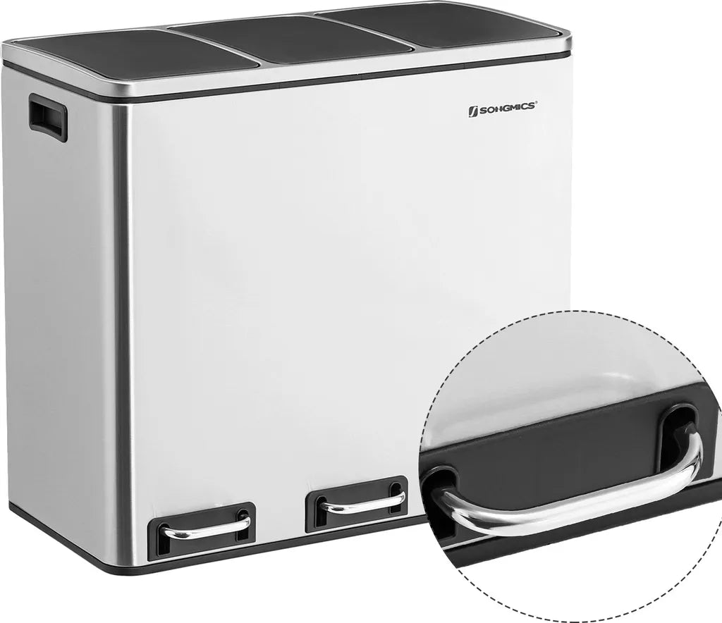  SONGMICS Mülleimer 54L Treteimer 3 X18L Edelstahl Abfalleimer Mit Fußpedal Handgriffen Und 3 Inneneimern Aus Kunststoff LTB54NL