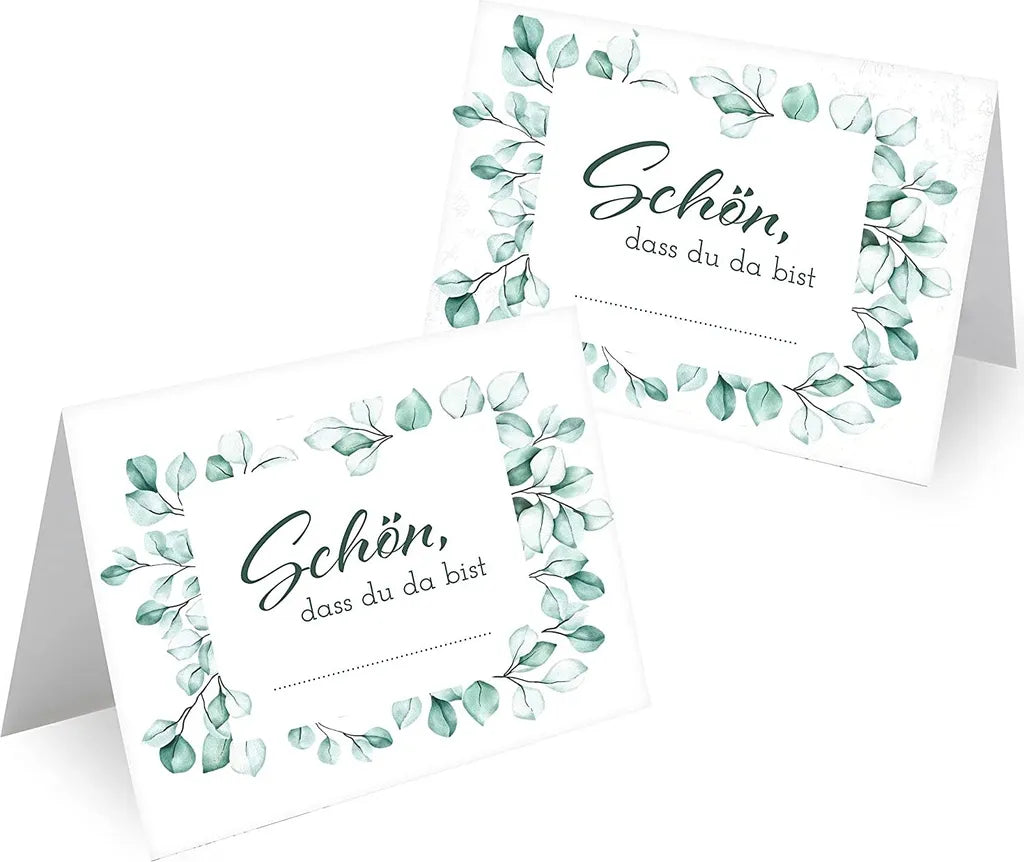  MAVANTO® 50x Design Tischkarten Hochzeit Geburtstag DIN A7 - Platzkarten Zum Beschriften In Vielen Verschiedenen Designs (Eukalyptus Kranz)