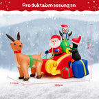 COSTWAY Aufblasbarer LED Weihnachtsmann Im Schlitten Mit 2 Pinguinen & Geschenken 180cm Lang, Weihnachtsdekoration Mit Wasserdichtem Gebläse Für Weihnachten