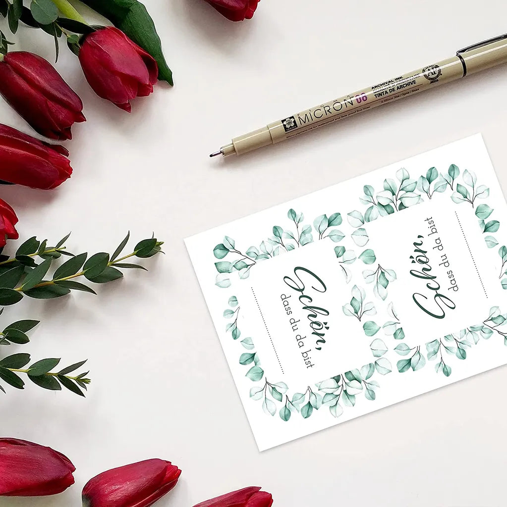  MAVANTO® 50x Design Tischkarten Hochzeit Geburtstag DIN A7 - Platzkarten Zum Beschriften In Vielen Verschiedenen Designs (Eukalyptus Kranz)