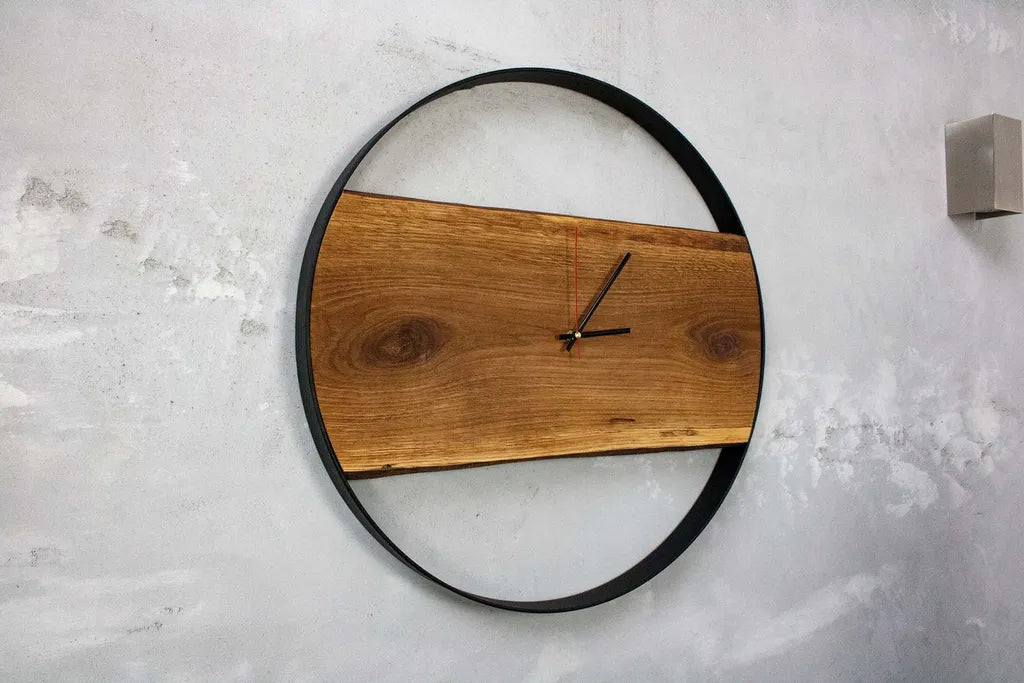  XXL Wanduhr Mit Stahlrahmen Aus Massiver Eiche Ø 58 Cm Von Holz4home® : Ø 58