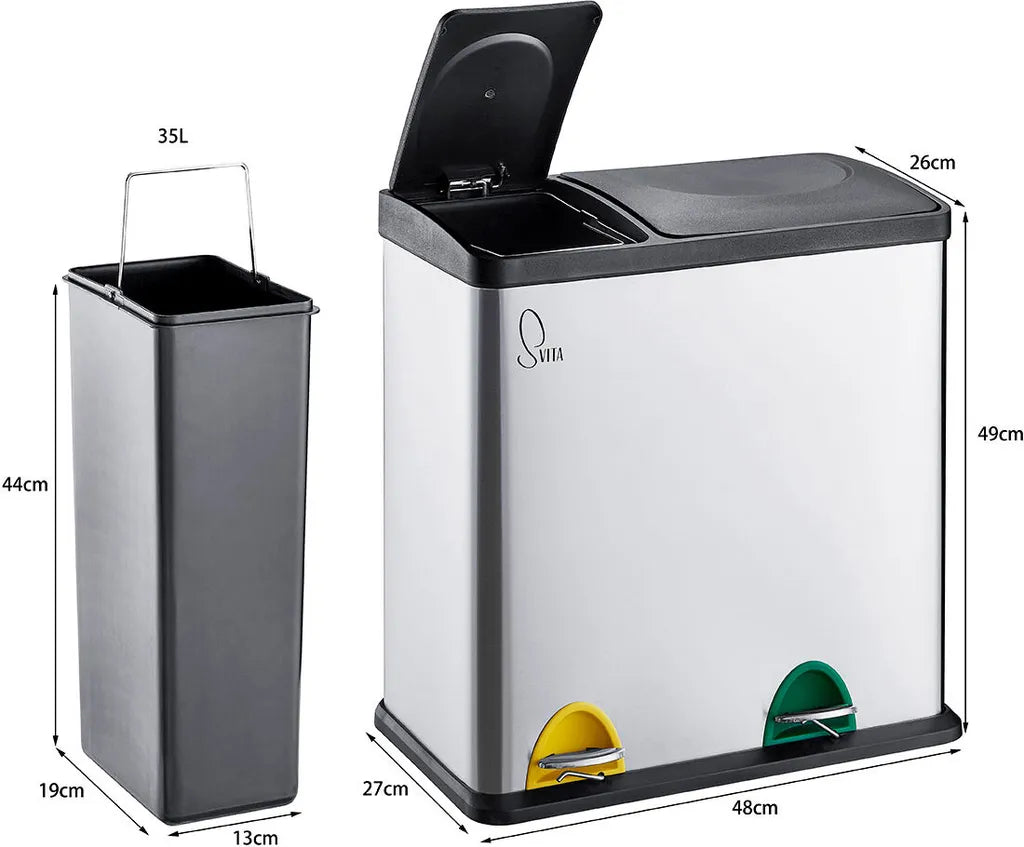  SVITA TC2Combo35 Mülleimer Edelstahl Abfalleimer Mülltrennung (12l + 23l) Silber Papierkorb