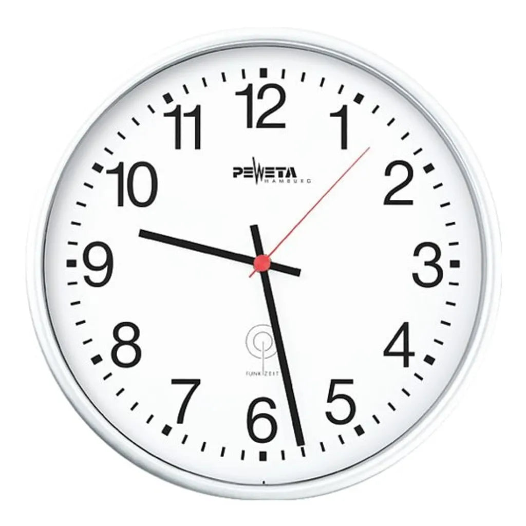  Peweta Wanduhr Kunststoff, Funk, Zifferblatt Arabische Zahlen, Weiß
