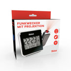  Mebus Funk-Wecker Mit Projektion Und Thermometer / Funkuhrwerk – Stellt Sich Vollautomatisch Ein / Schwenkbarer Projektor / Farbe: Schwarz / Modell: 42425
