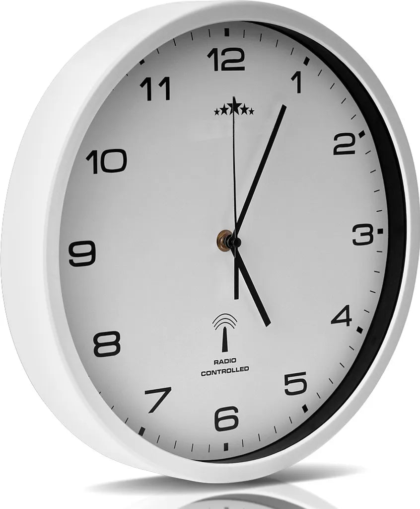  Monzana Wanduhr Funk Automatische Zeitumstellung Geräuscharm Quarzuhrwerk Analog 31 Cm Indoor Funkuhr Uhr Modern Weiß